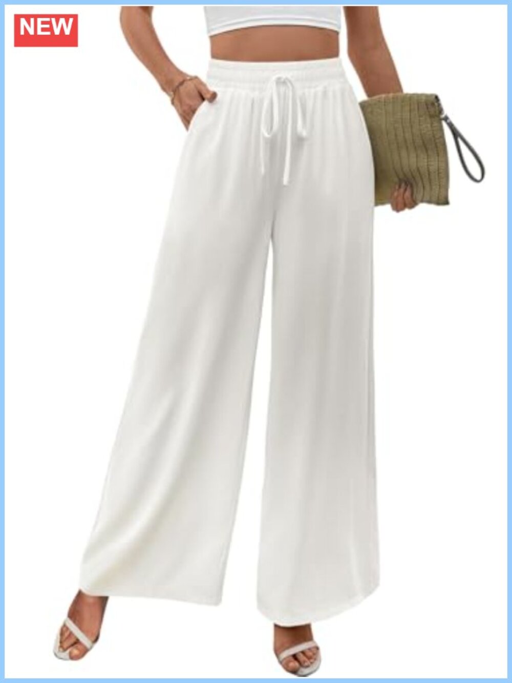 Wide Leg Palazzo Pants High Waist Elastic Drawstring Trousers with Pockets
